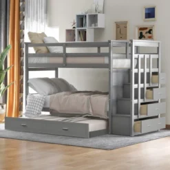 Twin Over Twin Wood Bunk Bed With 4 Drawers, Trundle And Staircase-ModernLuxe 25 Twin Over Twin Wood Bunk Bed With 4 Drawers, Trundle And Staircase-ModernLuxe -ModernLuxe GUEST e332f041 c709 4c40 9e1a e96ef2d74b04