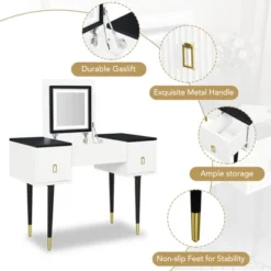 43.3" Modern Vanity Table Set With Flip-Up Mirror, LED Lights And Storage - ModernLuxe -ModernLuxe GUEST e371e8fd 6258 4ba7 934c 6bb4053fe2d6