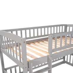 Twin Over Twin Wood Low Bunk Bed With Slide And Ladder-ModernLuxe -ModernLuxe GUEST e4e90c83 54fb 4477 85d5 b5901b268531