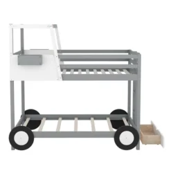 Twin Over Twin Car-Shaped Bunk Bed With Wheels, Drawers And Shelves, Gray - ModernLuxe -ModernLuxe GUEST e5709583 6499 4211 bd66 1cdae88ef0c6