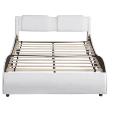 Upholstered Faux Leather Platform Bed With LED Light Bed Frame With Slatted-ModernLuxe -ModernLuxe GUEST e598b7fb 7bc7 4ea5 8202 8c3e85c07925