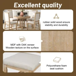 5-Piece Dining Set With Extendable Round Table And 4 Upholstered Chairs - ModernLuxe -ModernLuxe GUEST e721fa95 a4f5 4995 a90a be91a67898b7