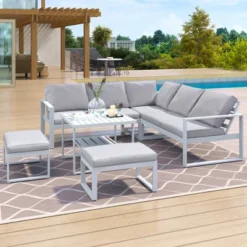Industrial Style Outdoor Sofa Combo Set With 2 Loveseats, 1 Single Sofa, 1 Table And 2 Ottomans - ModernLuxe -ModernLuxe GUEST e750377d a585 4587 a026 38ab09b74102