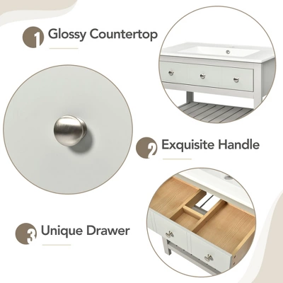 30" Bathroom Vanity With Ceramic Basin Sink, Drawer And 2-Tier Storage Shelf, Gray - ModernLuxe 9 30" Bathroom Vanity With Ceramic Basin Sink, Drawer And 2-Tier Storage Shelf, Gray - ModernLuxe - Image 7