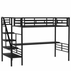 Metal Twin Size Loft Bed With Desk, Black - ModernLuxe -ModernLuxe GUEST e8466f4c 1afa 4d67 ba26 e85ca4018f96