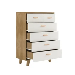 Modern 6 Drawer Dresser With Solid Wood Legs And Handles, White + Oak - ModernLuxe -ModernLuxe GUEST e85b1aec e5a6 4884 a753 c6ec9303eef2