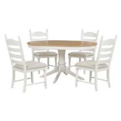 5-Piece Vintage Wood Extendable Dining Table Sets With 4 Upholstered Dining Chairs - ModernLuxe 19 5-Piece Vintage Wood Extendable Dining Table Sets With 4 Upholstered Dining Chairs - ModernLuxe -ModernLuxe GUEST e90f3473 ff82 4101 8118 2cc5c81d208d
