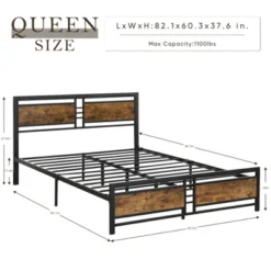 Queen Size Metal Platform Bed With Wood Headboard And Footboard, Antique Brown - ModernLuxe -ModernLuxe GUEST e9918b73 9e2c 42ad bb3e 9340b9cfc8d5