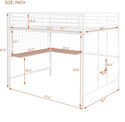 Full Size Metal Loft Bed With Desk And Grid - ModernLuxe 5 Full Size Metal Loft Bed With Desk And Grid - ModernLuxe - Image 3