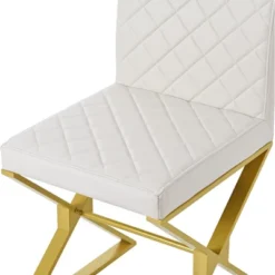 7 PCS Modern Dining Table Set, Marble Texture Kitchen Table And 6 PU Leather Chairs With X-Shaped Gold Steel Pipe Legs, White+Gold-ModernLuxe -ModernLuxe GUEST ea725a1b eeb7 4558 a717 7c1d977a1a70