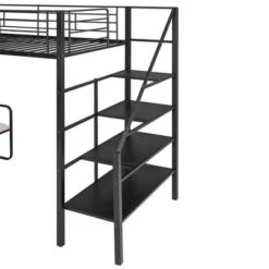 Twin Size Metal Loft Bed With Bench And Storage Staircase, Black-ModernLuxe -ModernLuxe GUEST eb4f4fe4 5abd 4890 9d90 48f974d4c0a9