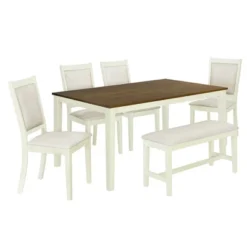 6 PCS Wood Dining Table Set, Rectangular Table With 4 Upholstered Chairs & Bench-ModernLuxe 20 6 PCS Wood Dining Table Set, Rectangular Table With 4 Upholstered Chairs & Bench-ModernLuxe -ModernLuxe GUEST ebea6018 927e 4249 ad73 3692acd6fdab
