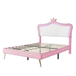 Queen/Full Size Upholstered Platform Bed Frame With LED Lights, Princess Bed With Crown Headboard-ModernLuxe -ModernLuxe GUEST ec029e72 41ca 4301 b98c 196928482840