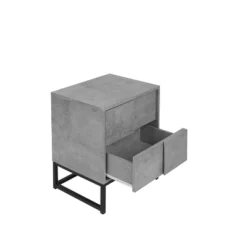 Modern Nightstand With Geometric Elements, Bedside Table With 2 Drawers, Cement Gray-ModernLuxe -ModernLuxe GUEST ec0e0d9b 3830 4559 b548 ce97db3dc9b1