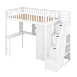 Twin Size Loft Bed With Shelf, Drawers, Desk And Wardrobe - ModernLuxe -ModernLuxe GUEST ec2910ad 9385 4b67 b1d4 29a9a2cb1df5