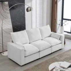 3 Seat Sofa With Removable Cushions And 2 Pillows, Teddy Fabric Upholstered Couch-ModernLuxe