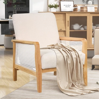 Mid-Century Velvet Upholstered Accent Chair, Armchair With Rattan Mesh-ModernLuxe 16 Mid-Century Velvet Upholstered Accent Chair, Armchair With Rattan Mesh-ModernLuxe - Image 14