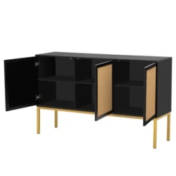 Sideboard With Faux Rattan Door And Metal Legs - ModernLuxe -ModernLuxe GUEST eff544bd 32f0 4177 8ebe beba326e98d6