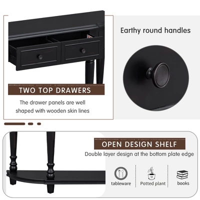 Retro Circular Curved Design Wooden Console Table With Open Style Shelf And Two Top Drawers-ModernLuxe 8 Retro Circular Curved Design Wooden Console Table With Open Style Shelf And Two Top Drawers-ModernLuxe - Image 6