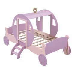 Twin Size Princess Carriage Bed With Crown, Wood Platform Car Bed With Stair-ModernLuxe -ModernLuxe GUEST f09a9cba 65e6 44ae 82b5 5c26e6e94f30