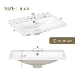 24" Bathroom Vanity With Ceramic Basin, Two Doors And Drawers, Natural - ModernLuxe -ModernLuxe GUEST f10241e5 cf97 4e22 9b32 83a62ee262da