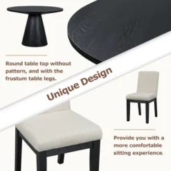 5 PCS Dining Table Set, Retro Round Table With 4 Upholstered Chairs-ModernLuxe 18 5 PCS Dining Table Set, Retro Round Table With 4 Upholstered Chairs-ModernLuxe -ModernLuxe GUEST f120438f 0166 429a 9862 42bcb706778b