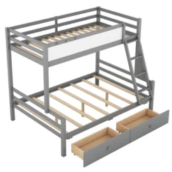 Twin Over Full Bunk Bed With Whiteboard, 3 Hooks And 2 Drawers-ModernLuxe -ModernLuxe GUEST f1573c93 cc45 4f25 b10d 0a9b6250a363