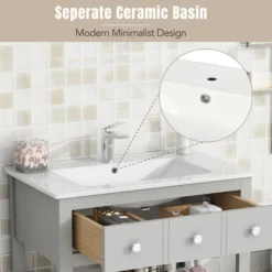 30" Bathroom Vanity With Ceramic Basin Sink, Drawer And 2-Tier Storage Shelf, Gray - ModernLuxe 17 30" Bathroom Vanity With Ceramic Basin Sink, Drawer And 2-Tier Storage Shelf, Gray - ModernLuxe -ModernLuxe GUEST f2a0ac12 6bd8 44ed b582 4fb455b167f8