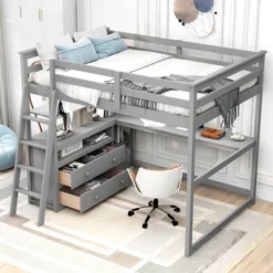 Full Size Loft Bed With Desk, Shelf And Two Built-in Drawers - ModernLuxe 23 Full Size Loft Bed With Desk, Shelf And Two Built-in Drawers - ModernLuxe -ModernLuxe GUEST f2bc893c de90 4f99 a05a 27e10a3428b1