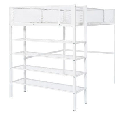 Metal Twin Size Loft Bed With 4 Shelves And Storage - ModernLuxe 9 Metal Twin Size Loft Bed With 4 Shelves And Storage - ModernLuxe - Image 7