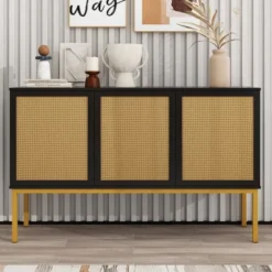 Sideboard With Faux Rattan Door And Metal Legs - ModernLuxe -ModernLuxe GUEST f2d3c2a8 595d 45b3 86ec af5578cd166d