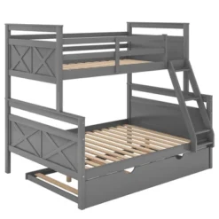 Twin Over Full Bunk Bed With Twin Size Trundle Bed, Ladder And Guardrail-ModernLuxe -ModernLuxe GUEST f2e528e1 348e 4721 9326 d3ca5130d1d5