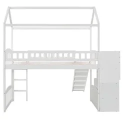Twin Size House Shape Loft Bed With Two Drawers And Slide - ModernLuxe -ModernLuxe GUEST f372c384 0c74 4b52 80f3 64d8feb349ff