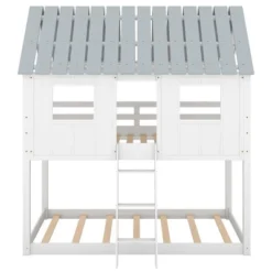 Twin Over Twin Low Bunk Beds With House Shaped Roof And Guardrail, White-ModernLuxe -ModernLuxe GUEST f3759667 2c9b 4baa a7bf 15f9a4b8f28f