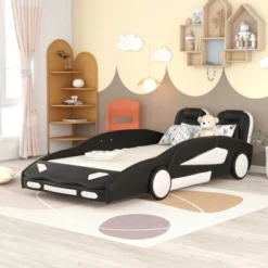 Twin Size Race Car-Shaped Platform Bed With Wheels-ModernLuxe -ModernLuxe GUEST f4212127 dcb8 46ab b7b4 8bdef0a4d06f