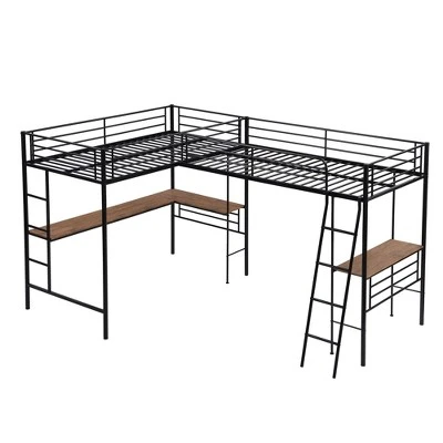Metal Twin Size Loft Bed With Two Built-in Desks, Black - ModernLuxe 6 Metal Twin Size Loft Bed With Two Built-in Desks, Black - ModernLuxe - Image 4