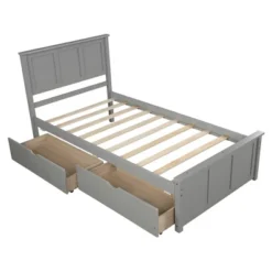 Twin Size Wood Platform Storage Bed With Two Drawers On Wheels-ModernLuxe -ModernLuxe GUEST f454f1ad b917 49ef a856 830e833c3392