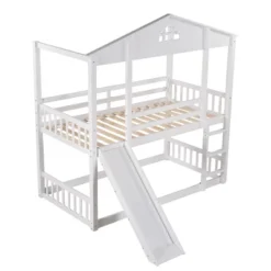 Twin Over Twin House Shaped Bunk Bed With Convertible Slide And Ladder-ModernLuxe -ModernLuxe GUEST f4592e1a 2b8b 4126 a0b0 d8753907c98a