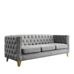 Living Room Modern Velvet Sofa With Button Tufted Square Arms And Metal Legs - ModernLuxe -ModernLuxe GUEST f5aa58f9 0bb2 44cd 8ea4 e5e79968b33d