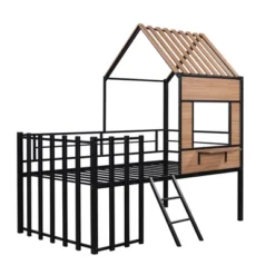 Metal Twin Size Loft Bed With Roof, Windows, Railing And Ladder - ModernLuxe -ModernLuxe GUEST f5d747ac d17e 4fad a5c0 b0415fe6e818