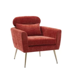 29.5" Modern Chenille Accent Armchair With Gold Metal Legs And Throw Pillow - ModernLuxe -ModernLuxe GUEST f69a8aca 1e81 410d 96f5 502760f4ddd4
