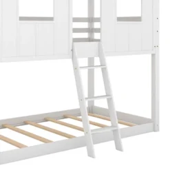 Twin Over Twin Low Bunk Beds With House Shaped Roof And Guardrail, White-ModernLuxe -ModernLuxe GUEST f701df88 344a 4153 a870 577797c403a1