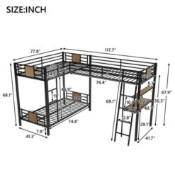 L-Shaped Twin Over Twin Bunk Bed With Twin Size Loft Bed With Desk And Shelf , Brown - ModernLuxe -ModernLuxe GUEST f775d5d3 8200 4e6e 93d5 74760ba27810