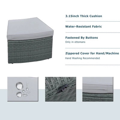 10 PCS Patio PE Rattan Half Round Conversation Set, Outdoor All-weather Wicker Sectional Sofa Set, Light Gray-ModernLuxe 6 10 PCS Patio PE Rattan Half Round Conversation Set, Outdoor All-weather Wicker Sectional Sofa Set, Light Gray-ModernLuxe - Image 4