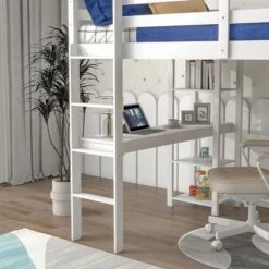 Wooden Loft Bed With Ladder, Desk And Shelves-ModernLuxe -ModernLuxe GUEST f7cd69ea fd8c 407d 8149 7603425db3b5