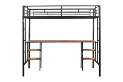 Metal Twin Size Low Loft Bed With Storage Shelf And Table, Black - ModernLuxe -ModernLuxe GUEST f81325c7 6001 42ee b1e5 e5ffbe180951