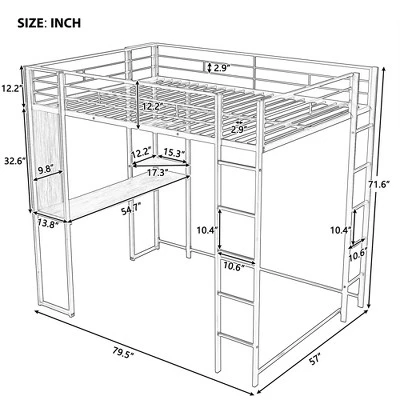 Full Size Metal Loft Bed With 2 Shelves And One Desk - ModernLuxe 4 Full Size Metal Loft Bed With 2 Shelves And One Desk - ModernLuxe - Image 2