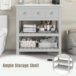 30" Bathroom Vanity With Ceramic Basin Sink, Drawer And 2-Tier Storage Shelf, Gray - ModernLuxe 15 30" Bathroom Vanity With Ceramic Basin Sink, Drawer And 2-Tier Storage Shelf, Gray - ModernLuxe -ModernLuxe GUEST f84bedf2 1783 4d88 9cc1 7d89e16e27b5