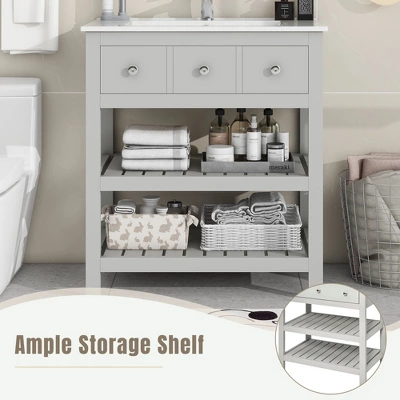 30" Bathroom Vanity With Ceramic Basin Sink, Drawer And 2-Tier Storage Shelf, Gray - ModernLuxe 8 30" Bathroom Vanity With Ceramic Basin Sink, Drawer And 2-Tier Storage Shelf, Gray - ModernLuxe - Image 6