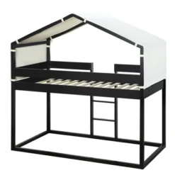 Wood Twin Over Twin Bunk Bed With Tent-ModernLuxe -ModernLuxe GUEST f88592fe 12ce 48cb bd9d d11849190223